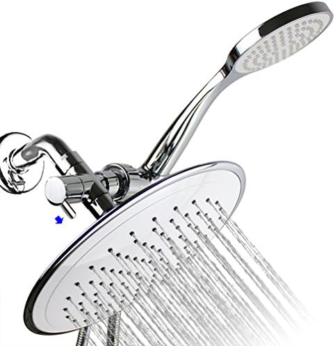 Singoracer Luxury High Pressure Rainfall Shower Head /Handheld Shower Combo with 3 Way Diverter and 5 Feet Stainless Steel Hose , ABS Material with Premium Chrome with White Finished 2.5 Gpm