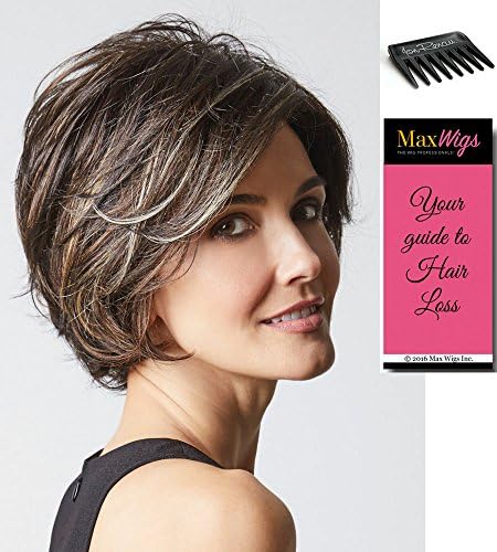 Brenna Lace Front Color Ginger Brown - Rene of Paris Wigs Women's Layered Bob Partial Monofilament Synthetic Long Side Fringe Bundle with MaxWigs Costume Wig Care Guide