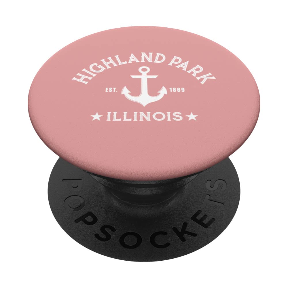 HIGHLAND PARK IL Nautical Design With Anchor, Est. 1869 PopSockets Swappable PopGrip