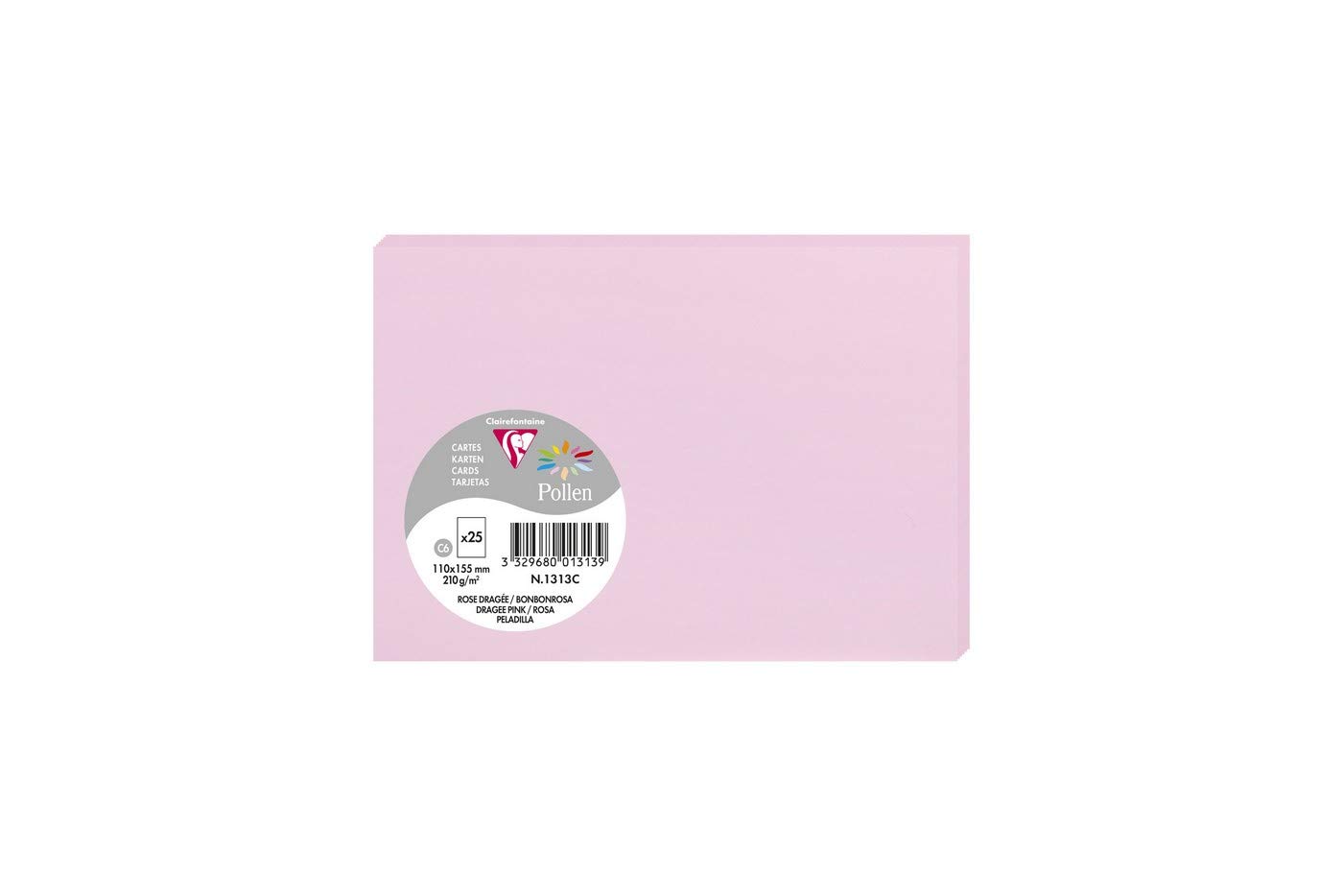 Clairefontaine 1313C - Pack of 25 Plain Cards Format C6 11x15,5cm 210gsm Dragée Pink Invitation and Correspondence Cards - Pollen Range - Premium Smooth Paper