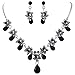 EVER FAITH Hibiscus Teardrop Austrian Crystal Necklace Earrings Set Silver-Tone - Black