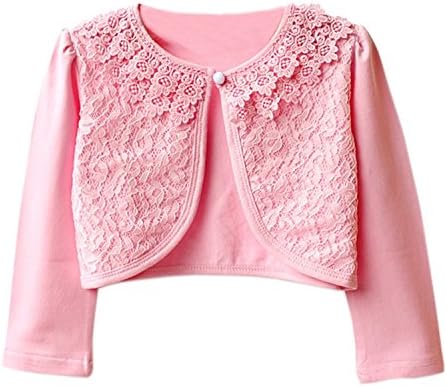 Kids Girls Base Cardigan Sweater Long Sleeve Vintage Lace Bolero Shrug