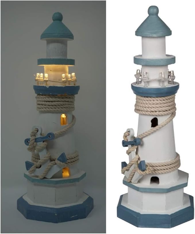 Leuchtturm Blau Weiss Mit Led Beleuchtung 6 Leds Batteriebetrieb Maritime Deko 30 Cm Dekoration Fur Bad Cbk Ms Tisch Oder Fenster Sidra Hospital