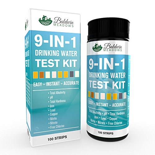 10-in-1 Drinking Water Test Kit by Baldwin Meadows - Water Quality Test for Well Water & Tap Water - IMPROVED SENSITIVITY detects low level ranges for Lead, Fluoride, Iron & Copper + MORE! 100 Count