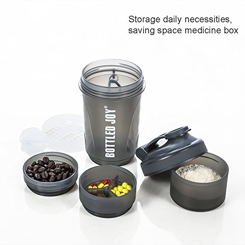 3 in 1 Protein Shaker Bottle BPA-Free Sports Water Bottle With Twist and Lock Storage Leakproof Mix Shake Bottle 20 oz 600ml Gray - Thumbnail 3