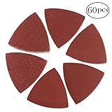 Coceca 60pcs Triangular Velco Sanding Pads 80mm for Oscillating MultiTool 40 60 80 120 180 240 Assorted Grits Triangle Sanding Sheets