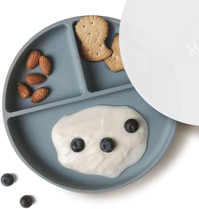 Moonkie Suction Plate for Babies & Toddlers - Silicone Divided Plate with Lid