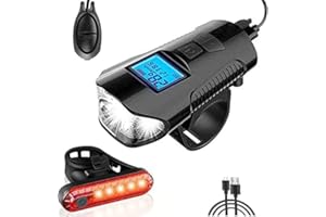 Bike Light Set, Bicycle Rear Light with Speedometer Odometer, USB Rechargeable Bike Tail Light and Front Light Set Cycle Head