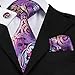 Barry.Wang Purple Paisley Ties Handkerchief Cufflinks Set for Wedding