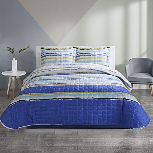 3--Piece Bubble Reversible Printed Quilt set with Shams,as Bedspread,Coverlet, Blanket, summer quilt or Bed Cover,Queen size -Soft, Lightweight and Hypoallergenic,all seasons(Printing BLU, 90X90)