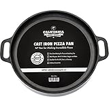 14-inch Cast Iron Pizza Pan, Pre-Seasoned Crispy Crust Round Oven Griddle with Handles for Grilling, BBQ, Baking