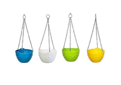 Abasr Diamond Hanging Baskets Rattan Waven Flower Pot Plant Pot with Hanging Chain for House, Garden and Balcony Decoration (Pack of 4)