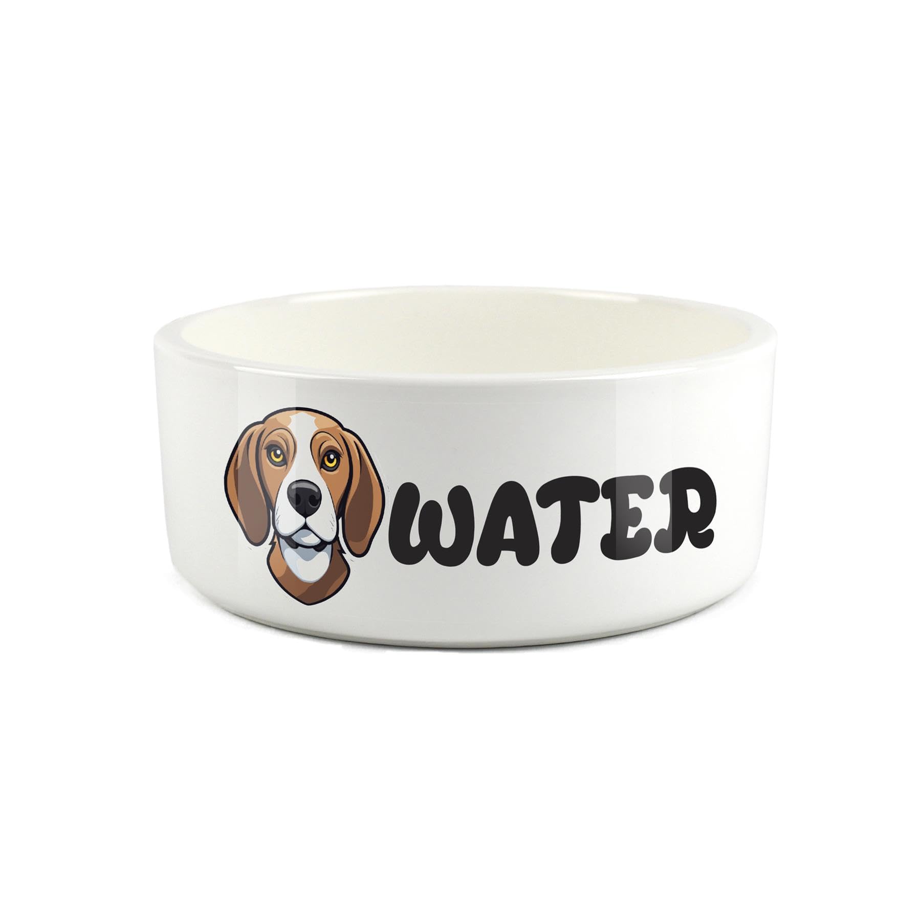 Beagle Pet Bowl - Cartoon Dog Portrait Large Ceramic Water Bowl - Novelty White Water Dish For Dogs
