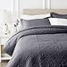 Amazon Basics Oversized Quilt Bed Set, Embossed Coverlet and Sham - Twin, Dark Gray Floral