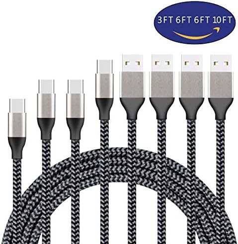 USB Type C Cable, VOMELON Durable Braided Fast Charging Cable 4 Pack 3FT 6FT 6FT 10FT Charger Cord For Galaxy S8, S8+, Macbook, Nintendo Switch, SONY XZ, LG V20 G5 G6, Htc 10 And More-Black+Blue