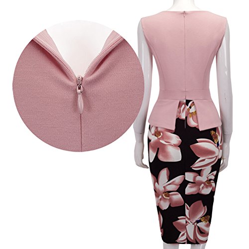 Office Work Dress เดรส แฟชั่นชุดทำงาน Merope J ผู้หญิงs Floral Patchwork Peplum Sleeveless Summer