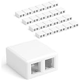 VCELINK RJ45 Surface Mount Box 2-Port, for Cat6 Keystone Jacks, 25-Pack | Ideal Networking Solution for Home &amp; Office, Compatible with UTP Cat6/Cat5e/Cat5 RJ45 Jacks, White Surface Mount Boxes