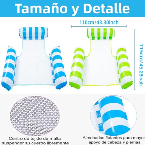 2 Juegos de Hamaca Inflable,3 Válvulas Inflables Hamaca de Agua,Plegable Flotador Piscina con Bomba de Aire,Multiusos para Silla de Descanso, Drifter,Hamaca Flotante para Alberca(Azul Claro y Verde)