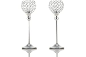 VINCIGANT Crystal Hurricane Candle Holder Silver Candlestick Set of 2 for Anniversary Celebration Coffee Table Modern Decorative Centerpieces