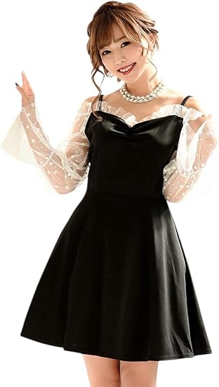 Amazon Ryuyu リューユ キャバドレス ワンピース ドットレース モノトーン 長袖 キャミオープンショルダー レディース ワンピース チュニック 通販