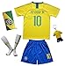 KID BOX 2018 Brazil #10 Neymar JR. Kids Home Soccer Jersey & Shorts Socks Set Youth Sizes (9-10 Years)