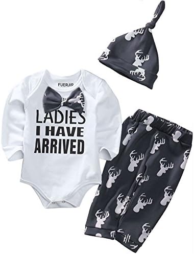 3PCS Newborn Infant Baby Girl Boy Romper+Deer Long Pants Hat Outfits Set Clothes (3-6Months)