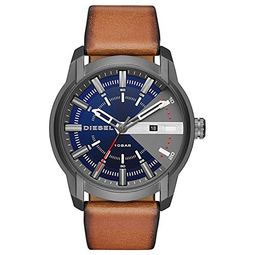 Reloj para hombre Armbar, mecanismo de tres manecillas con fecha, caja de acero inoxidable Gunmetal de 45 mm con correa de piel, DZ1784