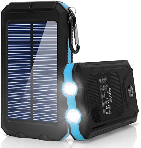 Solar Charger,10000mAh Solar Power Bank Portable External Backup Battery Pack Dual USB Solar Phone Charger with 2LED Light Carabiner and Compass for Your Smartphones and More (Dark Blue)