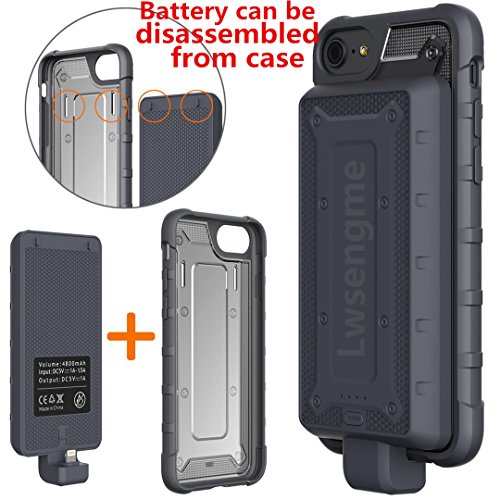 For iPhone 8 are in common use Charger Battery Case,Lwsengme Portable Power Banks Case-Detachable Battery&Shell for iPhone 8/7/6/6s(4.7 inch)Extra Battery with 4800mAh Capacity Case-Gray(Battery-Gray)