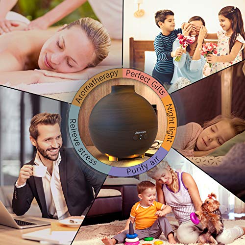 Large Essential Oil Diffuser 600ml for Aromatherapy,Aroma Cool Mist Humidifier Globe with Adjustable Mist Mode - Dark Wood Grain- Filter Free- Last Overnight for Bedroom Office Home Yoga by Aromacare - Thumbnail 4