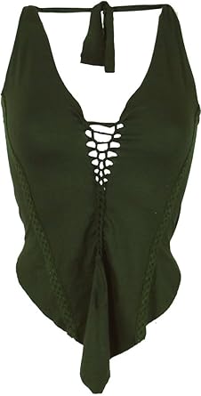 Guru-Shop Goa Top, Psytrance, Bandeau Top, Neckholder Top, Damen, Grün, Synthetisch, Size:38, Tops & T-Shirts Alternative Bek