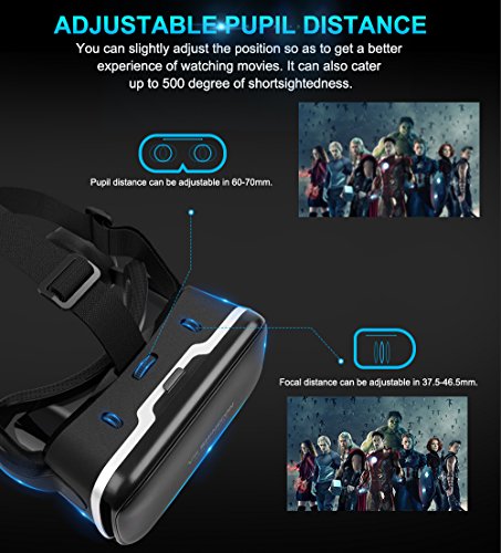Pansonite Vr Headset with Remote Controller[New Version], 3D Glasses Virtual Reality Headset for VR Games & 3D Movies, Eye Care System for iPhone and Android Smartphones (01) - Thumbnail 2