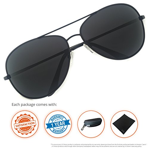 J+S Premium Military Style Classic Aviator Sunglasses, Polarized, 100% UV protection (Medium Frame - Black Frame/Black Lens)
