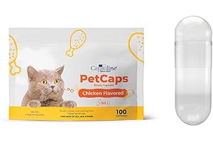 Capsuline PetCaps Size 3 Empty Gelatin Capsules for Cats of All Life Stages, Chicken Flavored - 100 Count| Hides Medicine Taste & Scent | Gluten Free, Kosher, Non-GMO Certified | Pure Bovine Pill Caps