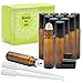 Pack of 12, 10ml Amber Glass Roll On Bottles With Stainless Steel Roller Ball for Essential Oil, Aromatherapy by Mavogel - 23ml Dropper Included