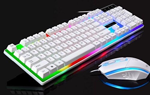 Hezon Wired Keyboard and Mouse Set Creative Computer Backlit Keyboard (White)