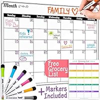 Dry Erase Monthly Calendar Set - Large Magnetic White Board & Grocery List Organizer for Kitchen Refrigerator (Horizontal)