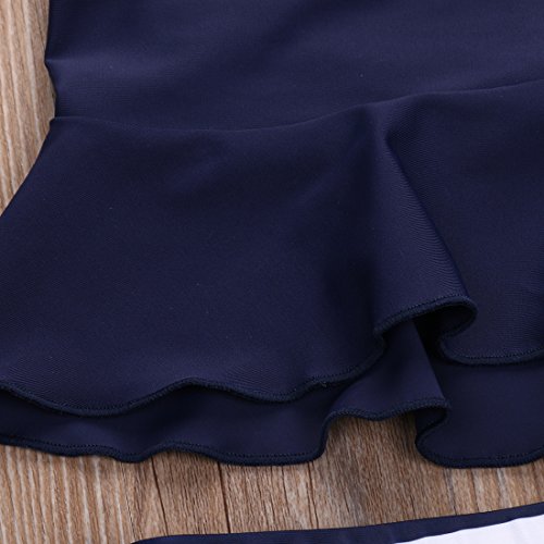 Mekilyn 3Pcs Infant Baby Girls Halter Bowknot Tube Top+Short Strips Bottoms+Headband Bathing Bikini Swimsuit (Navy Blue, 2T) - Thumbnail 5