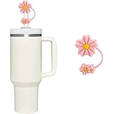 Pink Flower Straw Cover for Stanley 40&30 Oz Cup, 10mm Silicone Straw Covers Cap for Stanley Cup Accessories, Cute Straw Topper for Tumblers, Straw Cap Stopper for Reusable Straws Tip Lids