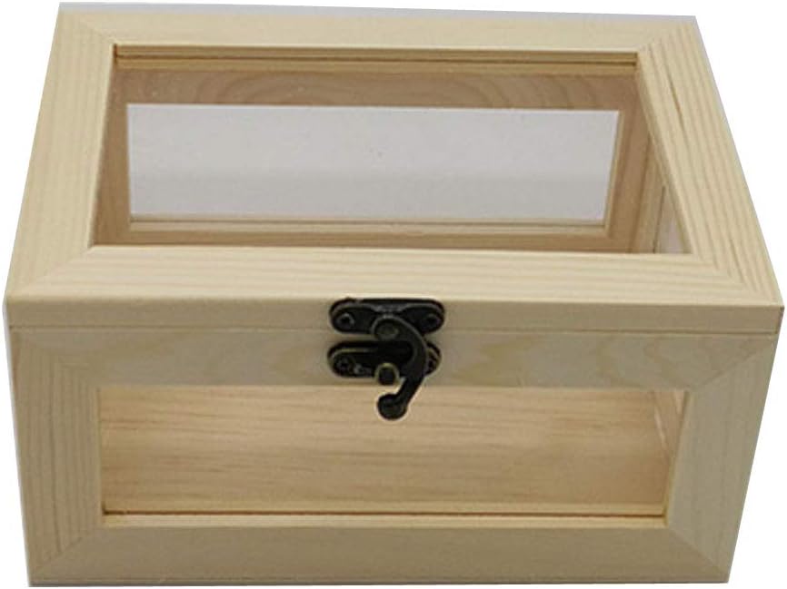 Wooden Box with Hinged Lid-Wooden Storage Box with Lid-Storage Box-Wooden Storage Box-Decorative Box Storage Box with Transparent Glass Lid, Unfinished Wooden DIY Box，jewelry box.7.284.923.94 inches: Home Improvement