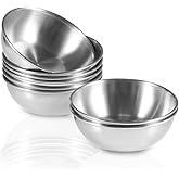 Amytalk 8 Pack 3.2inch Stainless Steel Sauce Dishes Mini Individual Saucers Bowl Round Seasoning Dishes Sushi Dipping Bowl Appetizer Plates, Sliver