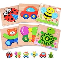 MAGIFIRE Wooden Toddler Puzzles Gifts Toys for 1 2 3 Year Old Boys Girls Baby Infant Kid Learning Educational 6 Animal Shape Jigsaw Eco Friendly Child Kid Montessori Stem Travel Toy