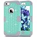iPhone 5C Case,HKW Bling Rhinestone 3 in 1 Armor Shockproof Diamond Protective Back Case Cover for Apple iPhone 5C with Stylus Pen (Mint Green/Grey) (MA1588)
