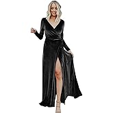 UZN Women's Long Sleeve V-Neck Bridesmaid Dresses with Slit Maxi Velvet for Wedding Formal Party Gowns