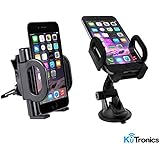 (KuTronics) 2X1 Universal Car Mount & GPS Mount, Secure Phone/GPS to Windshield or Air Vent, Padded, Adjustable Grips, Fits iPhone 6s Plus 6s 5s 5c Samsung Galaxy S7 Edge S6 S5 Note 5 4
