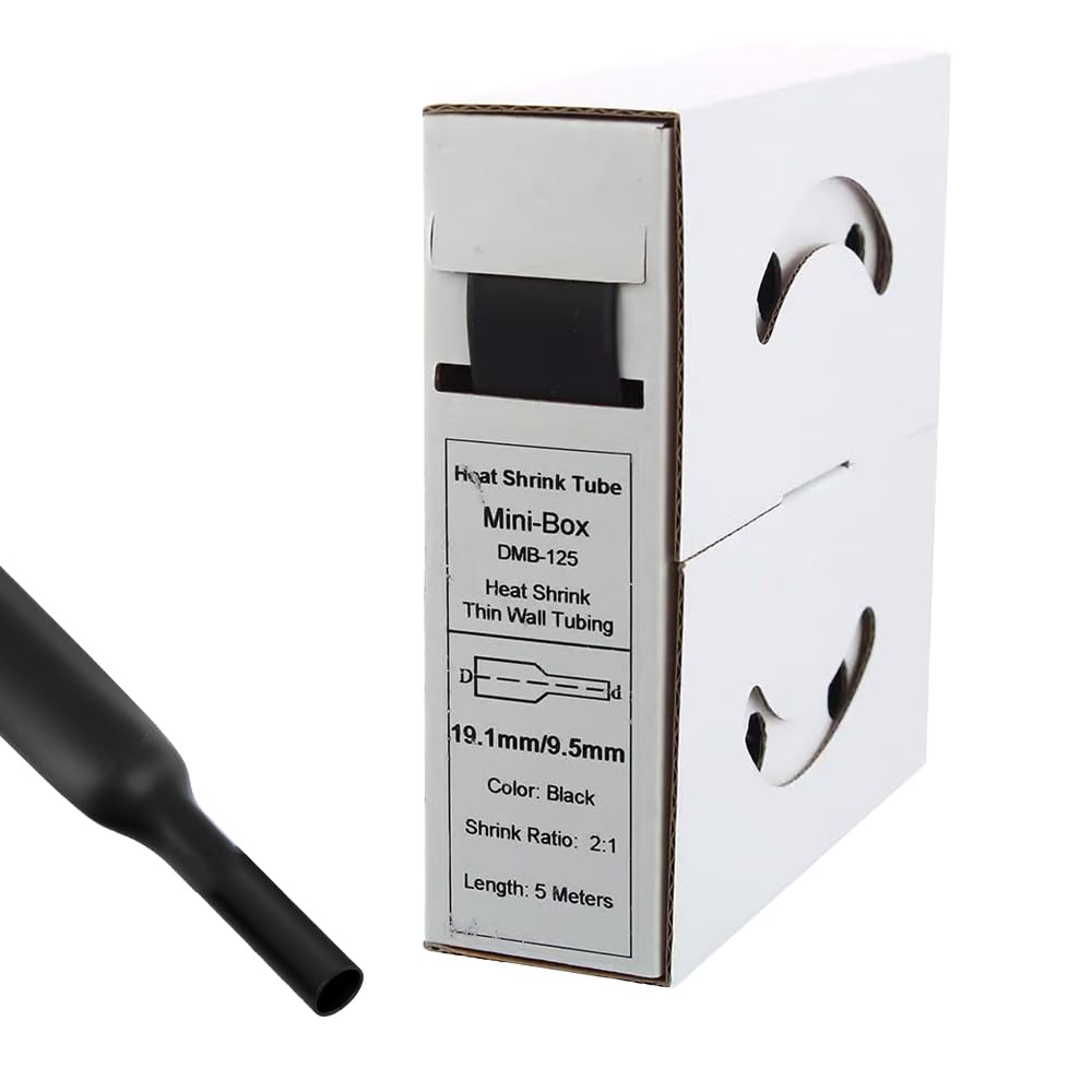 Offgridtec Heat Shrink Tube 5 m 19.1 mm > 9.5 mm Black Dispenser Box Workshop Car