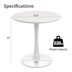 Recximi White Round Dining Table for 2, 24 Inch