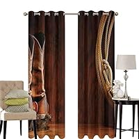 hengshu Western Pattern Curtains Blackout American Style Cowboy Wild West Culture Equestrian Sports Team Roping Barn Print Bedroom Decor Living Room Decor W52 x L84 Inch Umber Brown