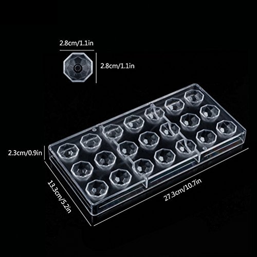 PC Polycarbonate Chocolate Mold - 21 Cavities Diamond Shaped, Candy Making Molds, DIY Mould Cookie Tray, Clear Polycarbonate Mold for Mousse, Jelly, Candy, Chocolate