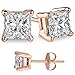 FANTOM Unisex Rose Gold Overlay Solid Silver Princess Cubic Zirconia Square White Cz Stud Earrings.